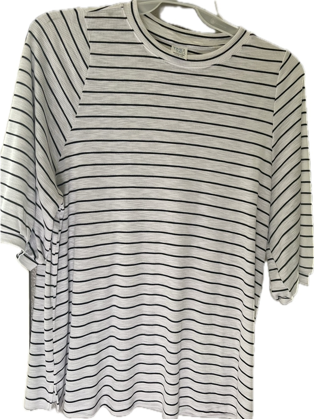Time and Tru Maternity White 3/4 Sleeve Tee with Black Stripes Size Large NWT